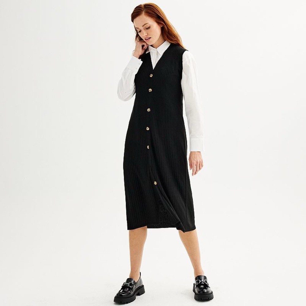Magaschoni Black Midi Sweater Dress Sleeveless‎